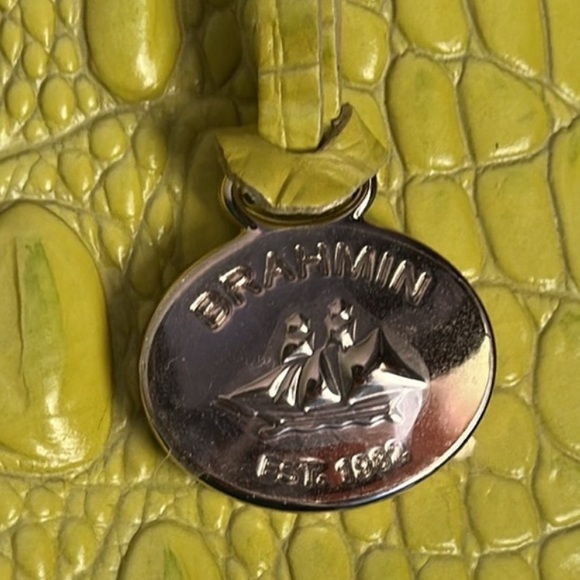 Brahmin “ Lemongrass” Crocodile Embossed Satchel with Metallic Hardware NWOT - Picture 5 of 10